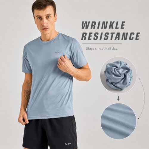Image of Pepe Jeans Men's Solid Polyester Regular Fit T-Shirt | Lightweight Quick-Dry Athleisure Tee for Sports, Gym & Casual Wear | Moisture-Wicking Fabric | Round Neck | Short Sleeves | Active Comfort