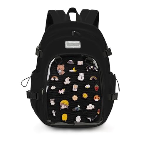 ZJYJING Ita Backpack with Pin Display Insert School Backpack for Girls Cute Ita Bag for Anime Badge Display (Black) Cover