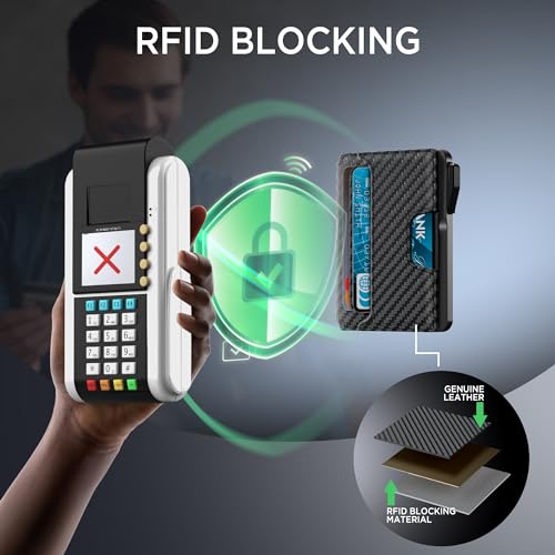 Image of Wallet for Men - Slim Leather Mens Wallet Pop up Card Holder with Money Clip,Credit Card Slots,ID Window - RFID Blocking Minimalist Wallet (Carbon fiber)