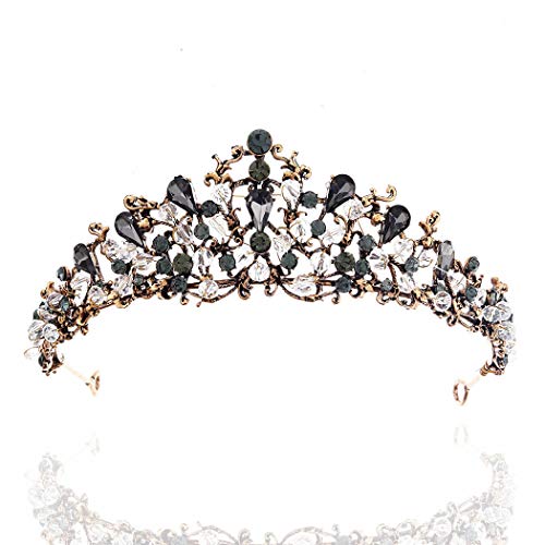 Barode Black Bride Wedding Crowns and Tiaras Bridal Black Rhinestones Queen Crowns Headbands Hair Accessories for Women