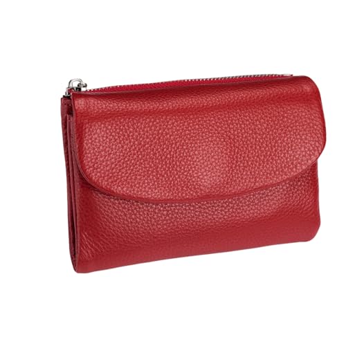 Unisex Pebble Leather Wallet, RFID Genuine Leather Wallets for Women, Compact Pocket Purse with Money Clip (red)