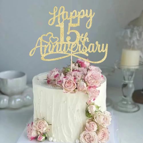 Sleyberoy Glitter Happy 15th Anniversary Cake Toppers