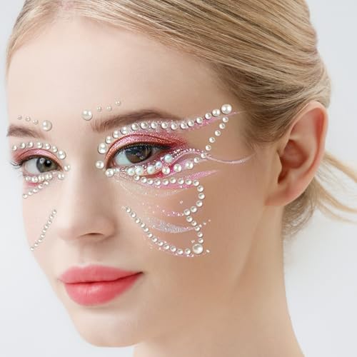 Teenitor Face Gems Self Adhesive Face Gems and Pearls for Makeup, Festival Jewels for Halloween Rave Accessories Hair Gems, Rhinestone Stickers for Face, Eye, Makeup, Body