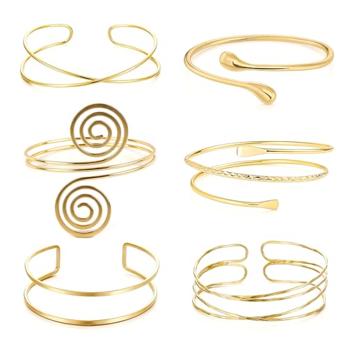 Tutukyle 6 Stück Oberarmreif Gold Set Damen Minimalistisches Design Einstellbar Armreif Oberarm Offenes Handgelenk Spiralarmband Für Hochzeiten Und Partys Zarter Geschenk für Mädchen