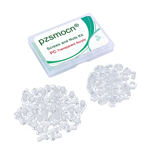 Pzsmocn 100 Pieces/50 Sets M5*8 mm PC Transparent Plastic Cross-recessed Round Head Screws and Hexagonal Nuts Kit