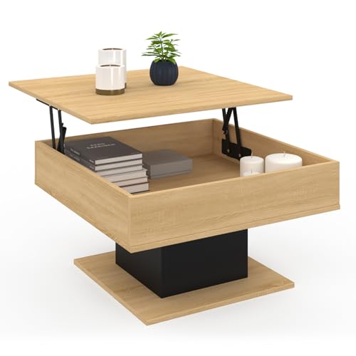 IDMarket - Mesa de centro cuadrada elevable EDEN de madera y negro