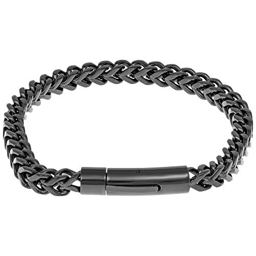 Metro Jewelry Stainless Steel Thick Foxtail Chain Bracelet for Men with Black Ion Plating - 9 Inches Long 6 MM Wide with Push Lock