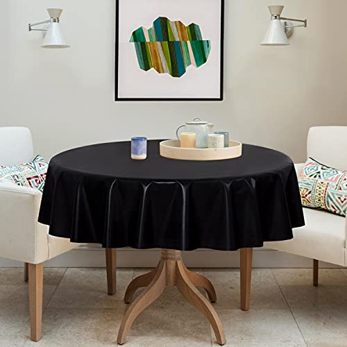 Image of sancua 100% Waterproof Round PVC Tablecloth - 60 Inch - Oil Proof Spill Proof Vinyl Table Cloth, Wipe Clean Table Cover for Dining Tables, Buffet Parties and Camping, Black