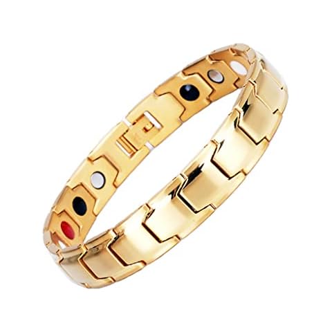 Men's Titanium Steel Magnetic Bracelet, 4 Element Magnetic Bracelet, Eliminate Static Electricity, Improve Circulation, Relieve Stress (Gold Magnetic Bracelet) Cover