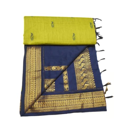 Image of Pure Kalyani Cotton Saree | Zari Border & Blouse Piece - Lata Gadwal Design | Traditional Saree