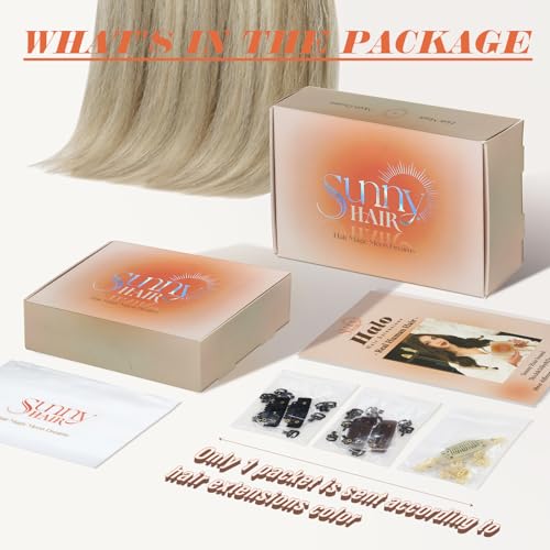 Sunny Wire Hair Extensions Real Human Hair Fish Line Human Hair Extensions Invisible Wire Extensions Golden Blonde with Medium Blonde Highlights #16/22 18 Inch - Image 3