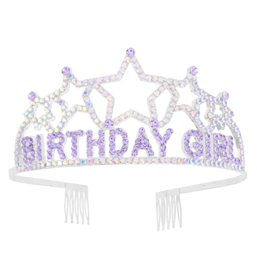 xo, Fetti Birthday Girl Purple Star Tiara Party Decorations - Iridescent Rhinestone Metal | Birthday Party Supplies, Bday Girl Decor, HBD Cute Accessory, 21st, Sweet 16, 30, Princess Party Crown