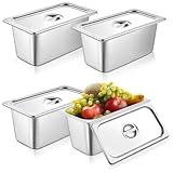 Mwellewm 4 Pack hotel pans with lids 1/3 Size x 6 Inch Deep stainless steel steam table pan Commercial Gauge restaurant supplies anti Rust metal food containers Catering storage for Party Buffet Home