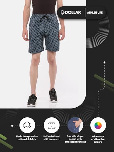 Image of Dollar Solid Men's Shorts | All-Over Print | One Side Zipper Pocket with Label Branding | Self Waistband with Drawcord | Wide Array of Attractive Prints