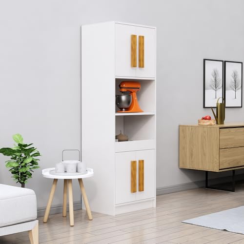 Image of Bniture Multipurpose Crockery Cabinet | Engineered Wood Kitchen Cabinet Modern with 4 Doors and Open Shelves | Crockery Unit for Dining Area | Kitchen Crockery Cabinet for Home | Frosty White