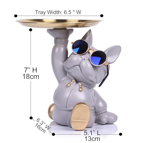Estatua Bulldog Bandeja Resina Moderna Gris miniatura 2
