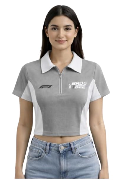 badbee Women's Ribbed Polo Crop Top, Red and White, Cotton, Slim Fit, Half-Zip, Colour Block, Sporty Casual, Short Sleeve-picture-28