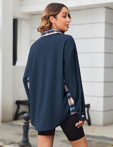 Zeagoo Womens Corduroy Flannel Shacket Jacket Casual Plaid Button Down Shirts Long Sleeve Fall Tops with Pockets4