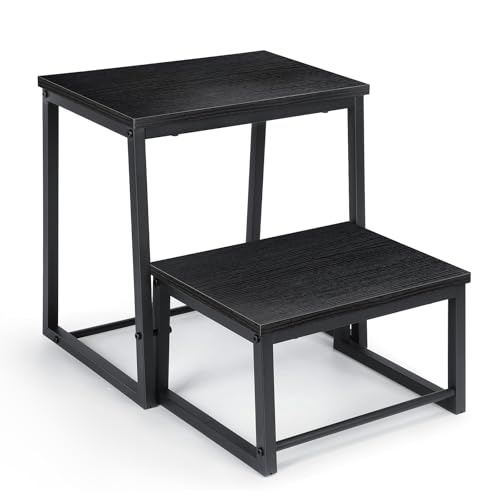smusei 2 Stufen Tritthocker Klappbar für Erwachsene & Kinder, 3-in-1 Stabiler Holzhocker Fußbank Abnehmbar für Küche, Bad, Schlafzimmer, Toiletten, Tragfähigkeit 200KG -Schwarz