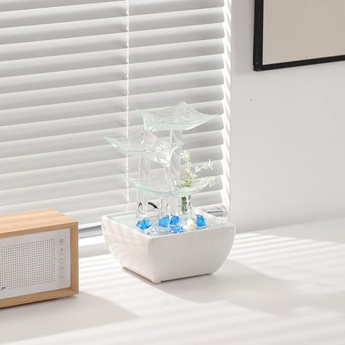 Andady Ceramic And Glass Tabletop Fountain For Indoor And Home Decoration Table Desk Office Patio White thumb #2