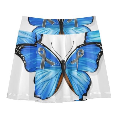 Joisal Preppy Girls' Shorts Athletic Skorts Skirts with Shorts School Blue Butterflies White 4t