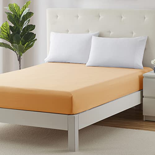 Image of Clara Clark Super Soft King Size Fitted Sheet - Up to 16 Inch Mattress - Wrinkle, Fade, Stain Resistant - Apricot Orange