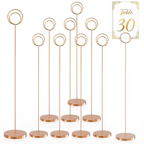 QingVoTool Table Number Holders 10Pcs - 13 inch Place Card Holder Metal Super Tall Table Number Stands for Wedding Party Graduation Reception Restaurant Home Photo Picture Office Birthday, Rose Gold