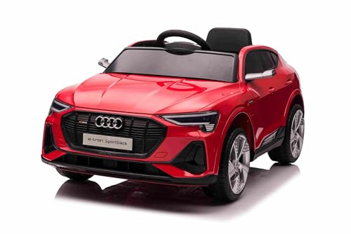 Coche eléctrico para niños Audi E-Tron Sportback 12V, Rojo, Asiento Individual Amplio con cinturón de Seguridad de 3 Puntos, Control Remoto 2,4 GHz, Entrada USB/AUX, suspensión, batería de Litio