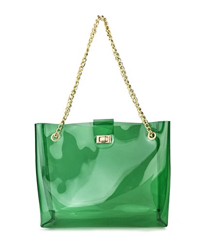 Image of Multifunction Clear Chain Tote with Turn Lock Womens Shoulder Handbag