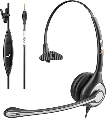 Wantek Cuffie per computer con microfono jack da 3,5 mm con cancellazione del rumore, microfono e controlli audio, cuffie cablate per PC cellulare/PC/Mac/laptop, comode per casa, ufficio,