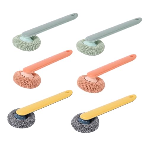 Gogogmee 6Pcs Steel Wire Cleaning Ball Brush for Kitchen Durable Pan Cleaning Brush for Pots and Dishes Ergonomic Handle Design Versatile Kitchen Scrub Brush