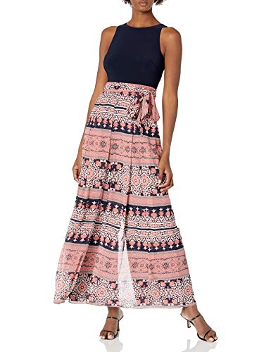Vince Camuto Women's Twofer Printed Chiffon and ITY Jumpsuit with WRAP Front Pant, Navy Multi, 8