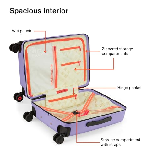 Image of Nasher Miles Zanzibar TSA Lock Hard-Sided Polycarbonate 8 Wheels Double Spinner Cabin Luggage Peach Lavender 20 inch |55cm Trolley Bag| Suitcase,Small
