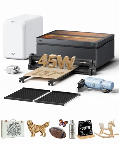 WECREAT Vision Pro 45W Laser Engraver and Cutter, with 137” Auto Conveyor Feeder & Fume Extractor, HD Camera & Auto-Lifting, Laser Cutter Cuts 1” Wood, Desktop Laser Engraver Machine for Woodworker