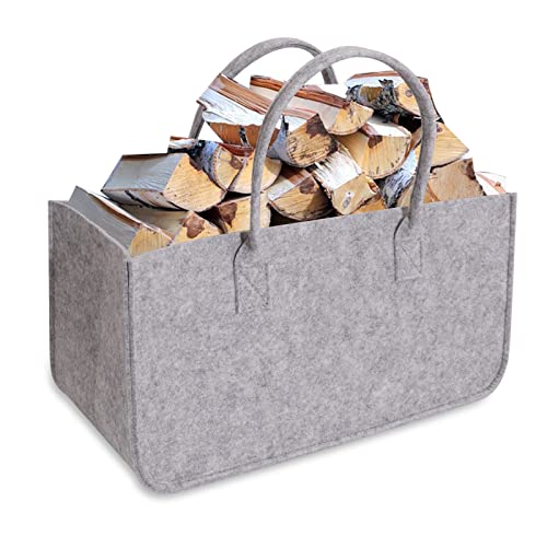 Kaminholztasche Filz 2 Stück Filztaschen XL, Groß Kaminholzkorb Filztasche Shopper Faltbar Filz Einkaufskorb für Holz Zeitungen Kaminholz Filztasche Maße-3