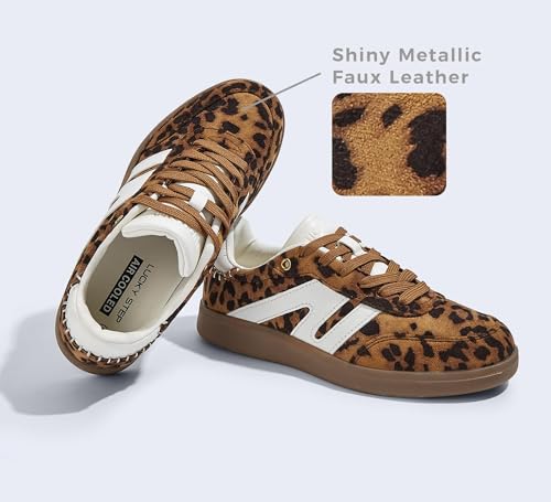 Image of LUCKY STEP Women Classic Retro Gum Sole Fashion Sneakers Casual Tennis Skate Shoe Genuine Leather Walking Footwear Anti Slip Trainers