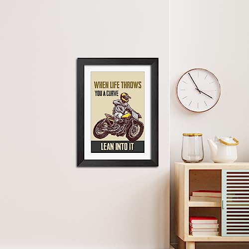 Image of TenorArts Motorcycle Riding Posters Photo Frame Bikers Bullet Rider Motivational Quotes Laminated Poster Framed Painting with Matt Finish Frames (9inches x 12inches) (Lean into it)