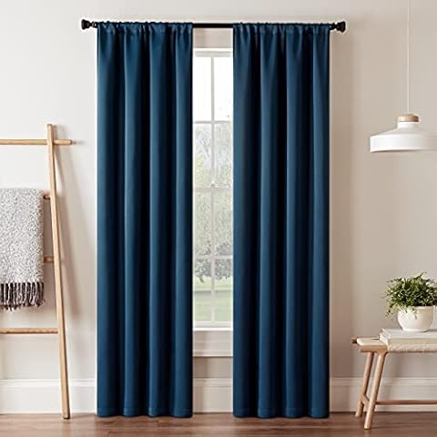 ECLIPSE Blackout Curtains for Bedroom-Darrell 37" x 84" Insulated Darkening Single Panel Rod Pocket Window Treatment Living Room, Indigo (16205037084IND) Cover