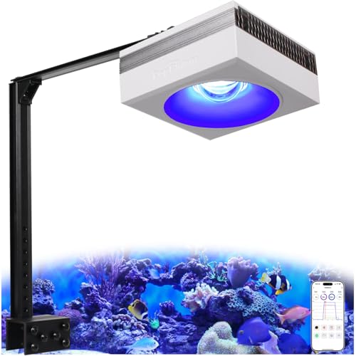 Image of PopBloom RL90 WiFi Reef LED Light, 100W Reef Aquarium Lighting for SPS LPS Corals and Saltwater Fish Tanks, Enhanced Violet and Blue Spectrum,APP Fully Programmable (1 Light with Mount Arm kit)