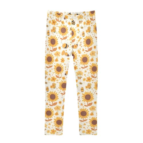 KLL Cute Bee Sunflower Girls Cotton Pants Stretch Full Length Athleisure Pants Gym