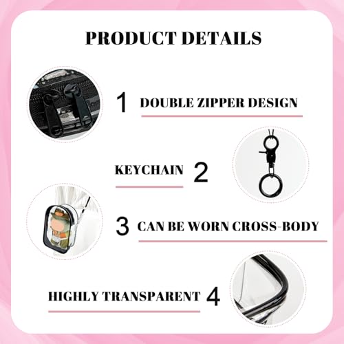 Image of NZNDB Large Clear Figure Display Bag with Keychain Case Blind Box Keychain Carrying Case, Portable Small Doll Storage Pouches PVC Bag (Black Standing)