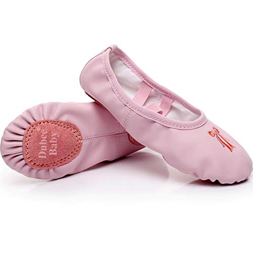 DubeeBaby Girls Leather Ballet Shoes Slippers Split Sole Flats for Toddlers Official Pink/Bowknot Foot Length 5.7 inch-Toddler 8M