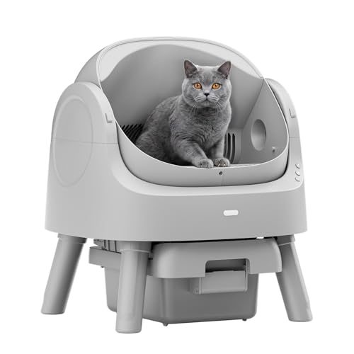 Mimfam Automatic Self Cleaning Litter Box, with 4 Pairs Infrared Senor, Open-Top Design for Multi-Cat Homes, Comes with Liner Bags and Cat Litter Mat, Grey