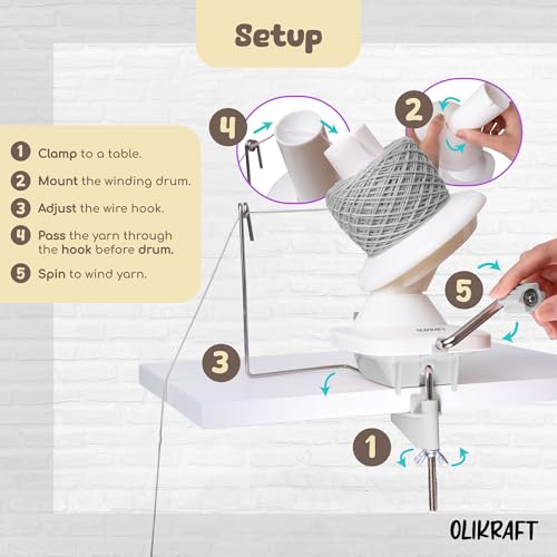 Image of Olikraft Manual Yarn Winder | Yarn Ball Winder, Roller, Baller Crochet Spinner for Crocheting | Clamp for 1 3 /4 inch Surfaces | Create Cakes up to 4oz (Glacier Gray)