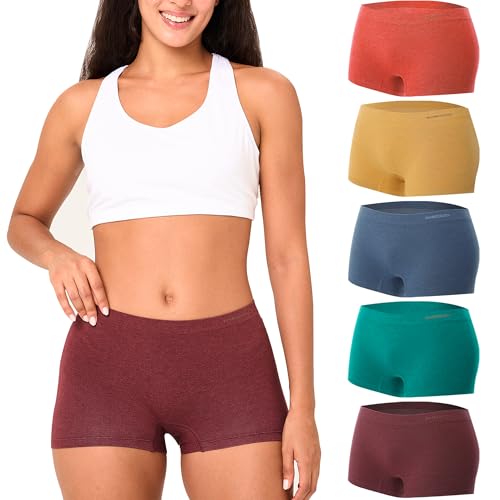 Image of BAMBOO COOL Womens BoyShorts Underwear Seamless Boxer Briefs Mid Rise Full Coverage Breathable Stretch Ladies Panties 5 Pack
