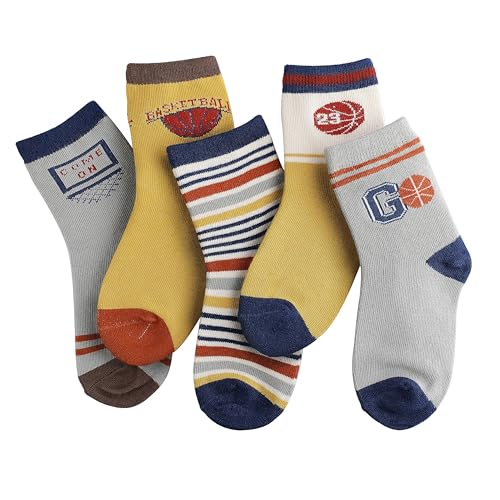 Image of Colourful Socks for Kids, Crew length, Soft Pure Cotton, Lightweight & Breathable, 1 to 9 Years, Pack of 5, Designer socks