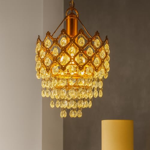 Image of SHINEFLY Modern Crystal Chandelier 40 watt Decorative Pendant Crystal Jhumar | for Home| Chandelier for Restaurant | Jhoomar for Hotel | Light Fixture (Gold Indian, 160MM)