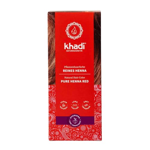 khadi REINES HENNA Pflanzenhaarfarbe - Haarfarbe für aufregendes Orangerot bis zu intensiv leuchtendem Flammenrot - 100% pflanzlich - 100g