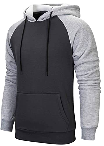 Herren-Kapuzenpullover, Sweatshirt, Patchwork, mit Kängurutasche, lässige Oberteile, Kapuzenpullover, dunkelgrau, Medium Cover