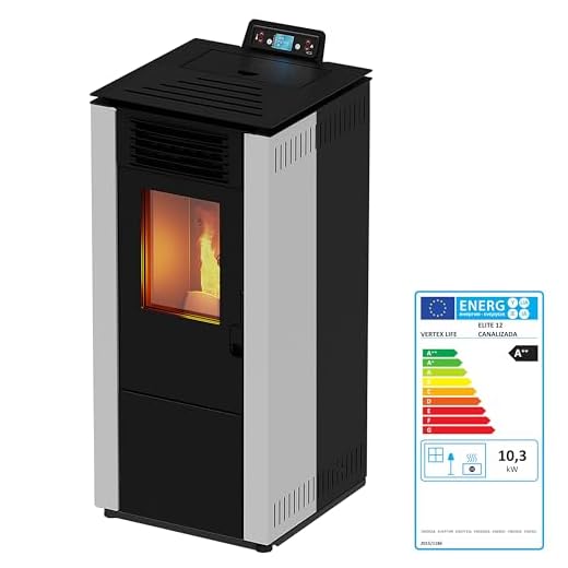 EIDER BIOMASA – Estufa de Pellets ELITE 12 Canalizada – 11,8 kW – A+ – Bajo Consumo – Tolva 18,5 kg – Ø80 mm – Calienta hasta 240 m³ – Programable – 100×56×50 cm